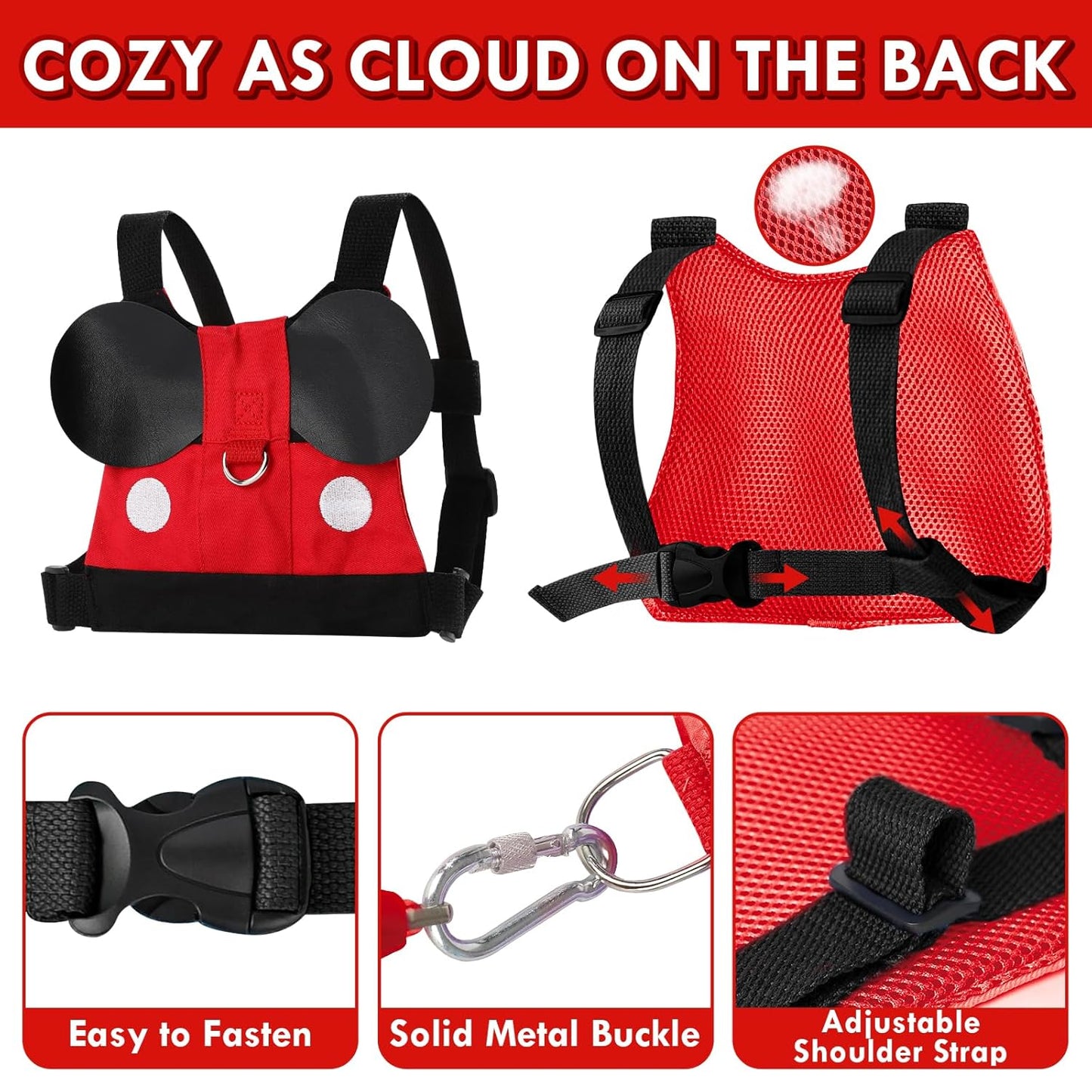 Lehoo Castle Toddler Leash for 1-5 Years, Baby Safety Harness for Boys with Anti-Lost Key Lock & Adjustable Strap, 3-in-1 Wrist Leash and Kids Backpack Harness for Walking Travel (Mickey Mouse)