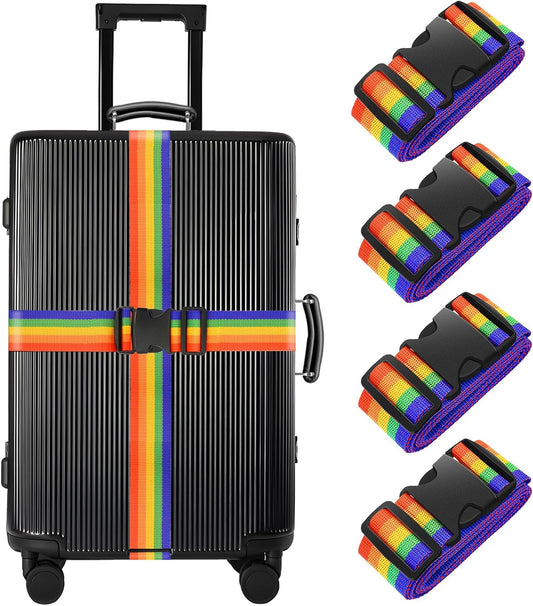 BILIONE 4 Pack Luggage Straps 79" Long Belts Keep Suitcase Secure While Traveling, TSA Approved Add a Bag Premium Accessory for Travel Bag Closure (4 Pcs Rainbow)