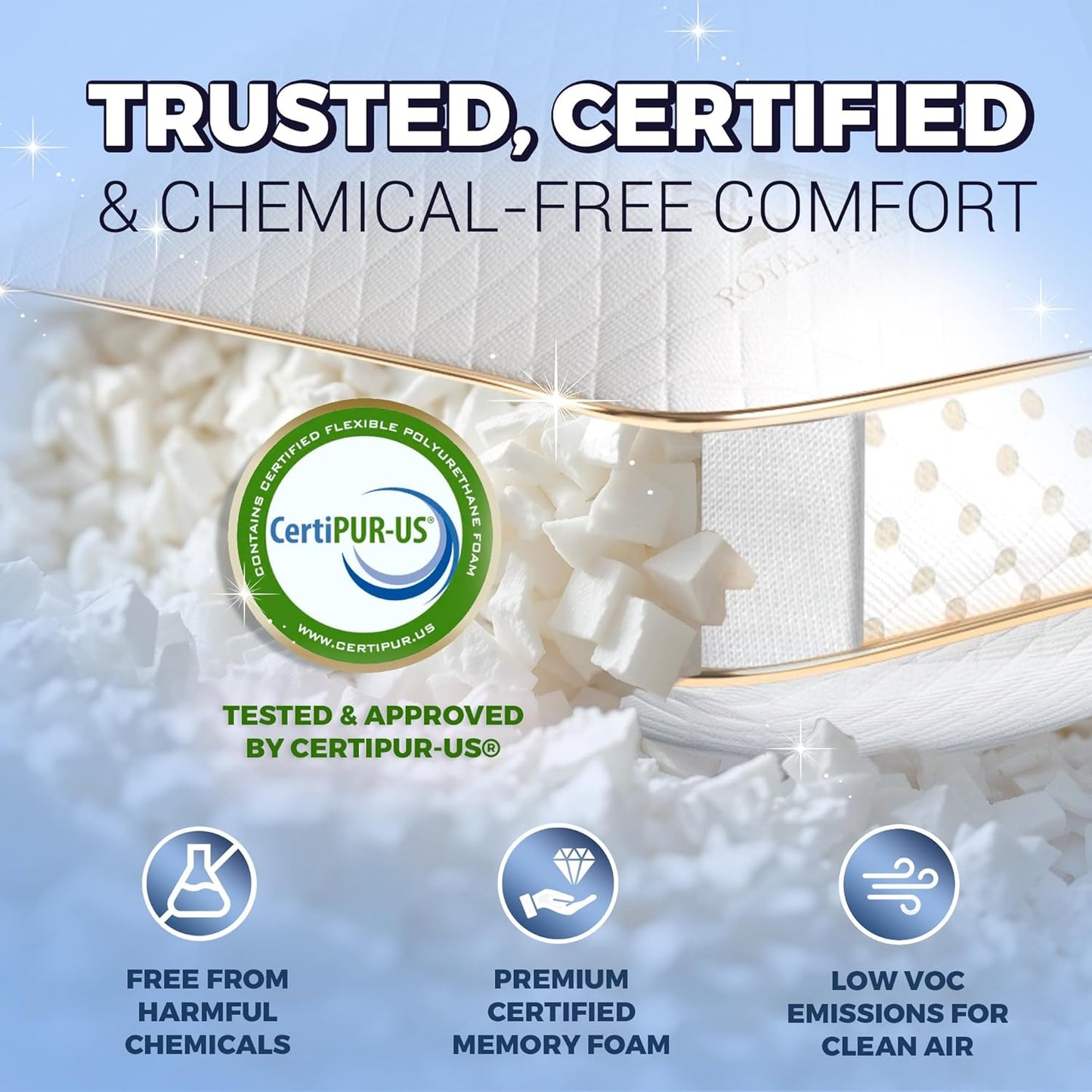 Royal Therapy Queen Memory Foam Pillows - Shredded Memory Foam Pillow for All Sleep Positions - Medium Firm Pillow with Adjustable Loft, Bamboo Rayon Cover, CertiPUR-US, Oeko-TEX Certified
