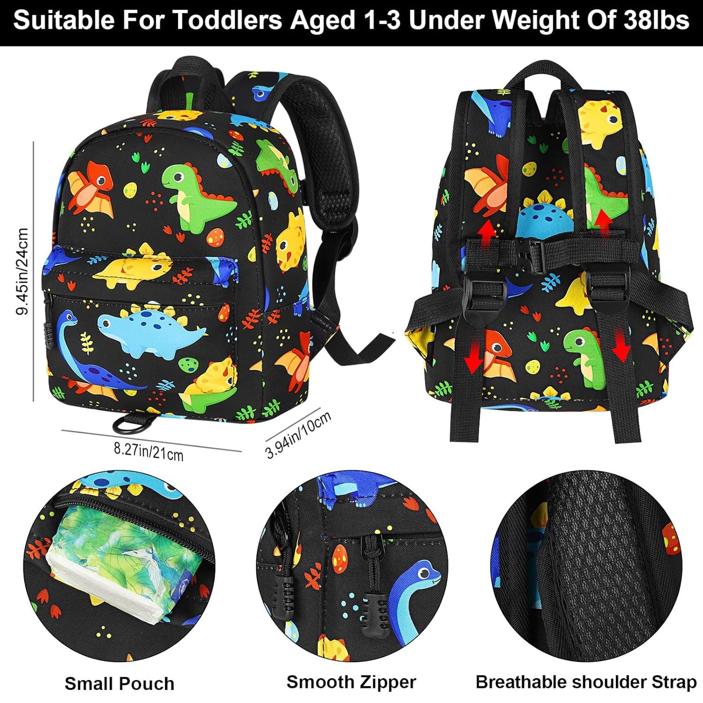 Accmor Toddler Backpack Leash, Kids Backpack with Anti Lost Wrist Link, Mini Child Backpack Leash Baby Harness for Outdoor Walking, Cute Dinosaur Backpack Tether for Boys Girls Age 1-3 Years Old