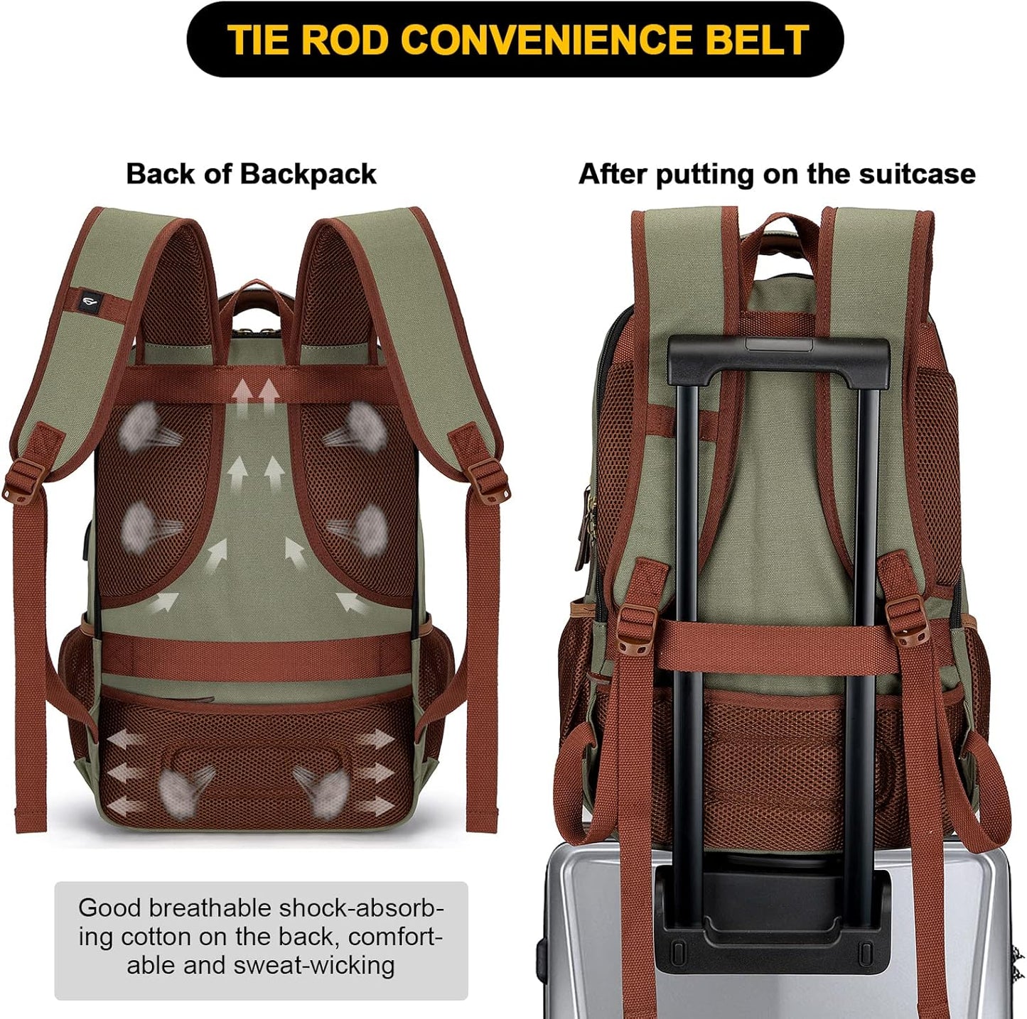 Tzowla Canvas Laptop Backpack, Bag for Men Women,Travel Work Rucksack Fits 17.3 Inch Laptop, Bookbag with USB Charging Port