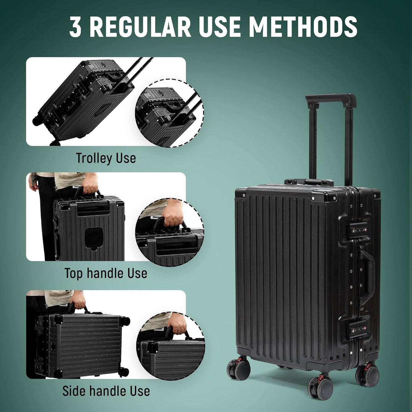 UrbanExporer 26 Inch Hardside Zipperless Luggage with Spinner Wheels, TSA-Approved Lock, Aluminum Frame, Lightweight Checked Suitcase for Travel, Black