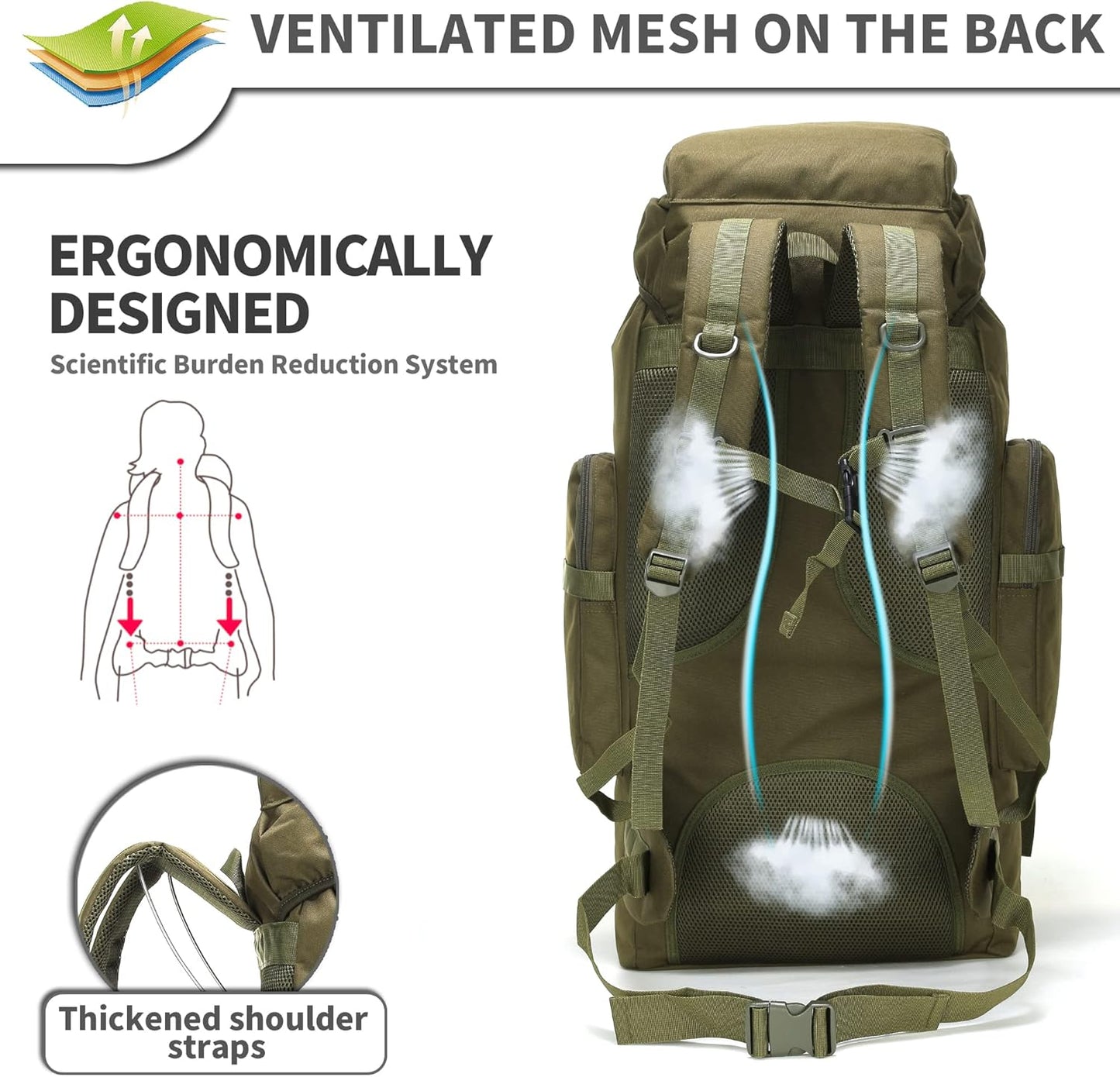King'sGuard 70L Camping Hiking Backpack Tactical Backpack Military Molle Rucksack Backpack for Outdoor