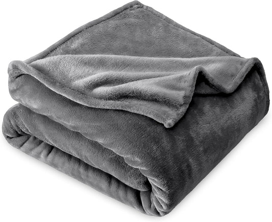 Bare Home Fleece Blanket - Full/Queen - Ultra-Soft Lightweight for Bed, Sofa, and Couch - Luxury Microplush - Cozy Warm Blanket (Full/Queen, Grey)