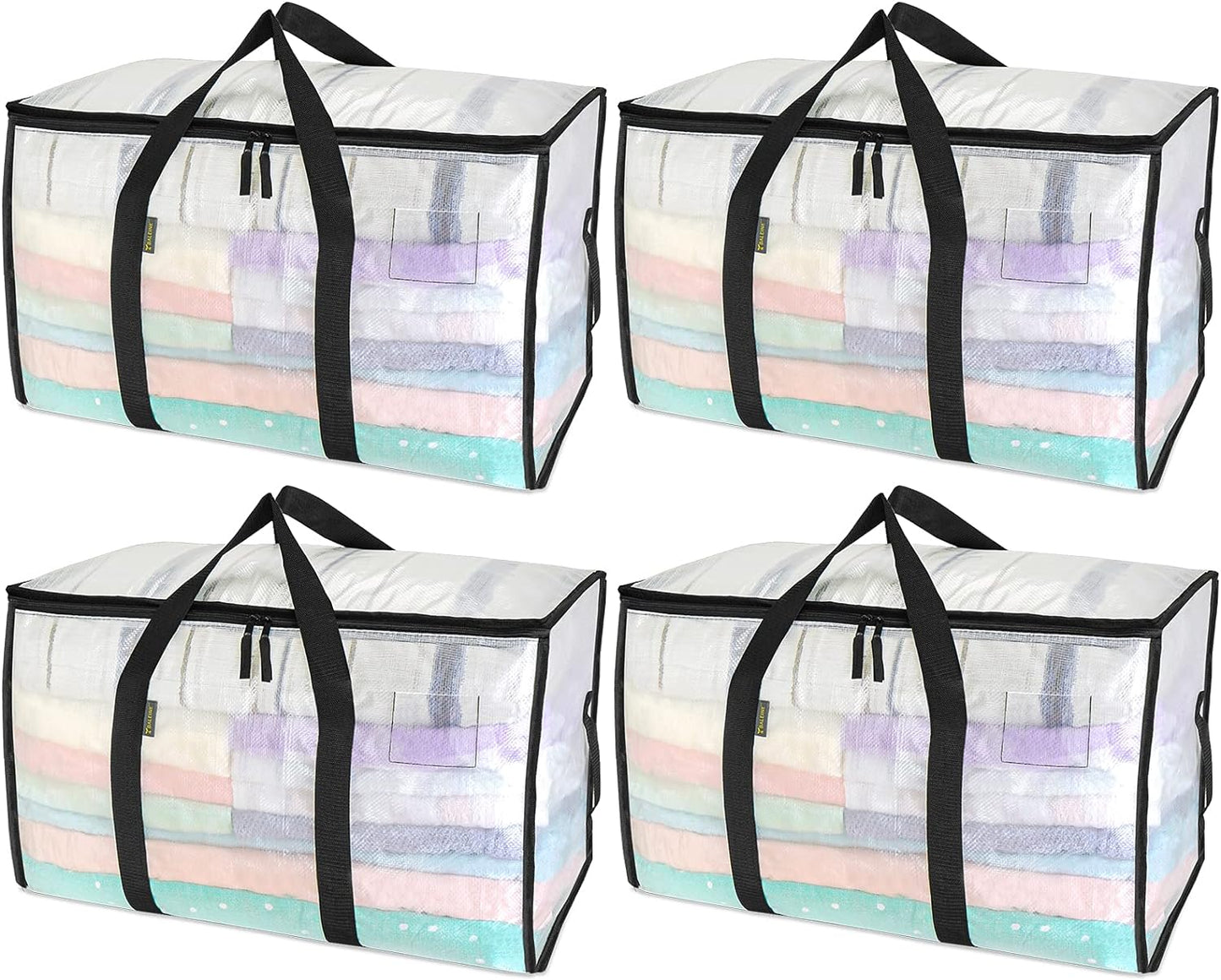 BALEINE 4-Pack Oversized Moving Bags with Reinforced Handles, Heavy-Duty Storage Tote for Clothes, Moving Supplies (Clear, 4-Pack)
