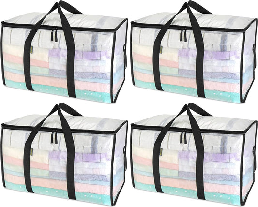 BALEINE 4-Pack Oversized Moving Bags with Reinforced Handles, Heavy-Duty Storage Tote for Clothes, Moving Supplies (Clear, 4-Pack)