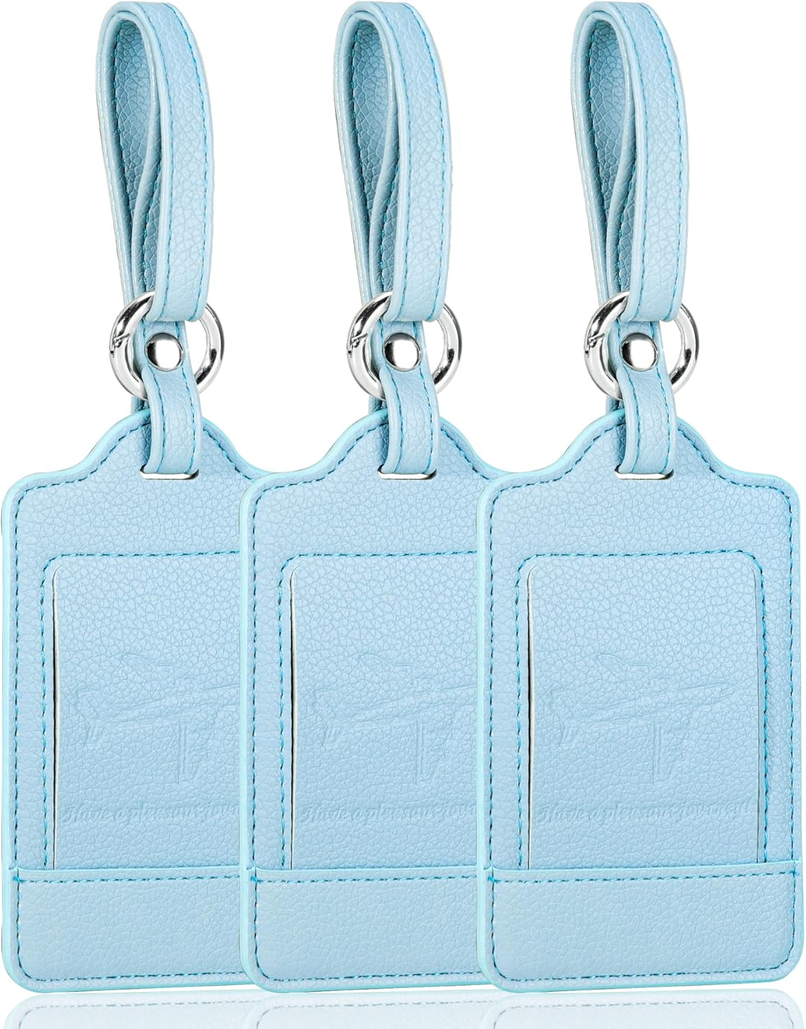 Teskyer Luggage Tags, 3 Pack Premium PU Leather Luggage Tags for Suitcases, Privacy Protection Travel Bag Tags, Lichee Cyan