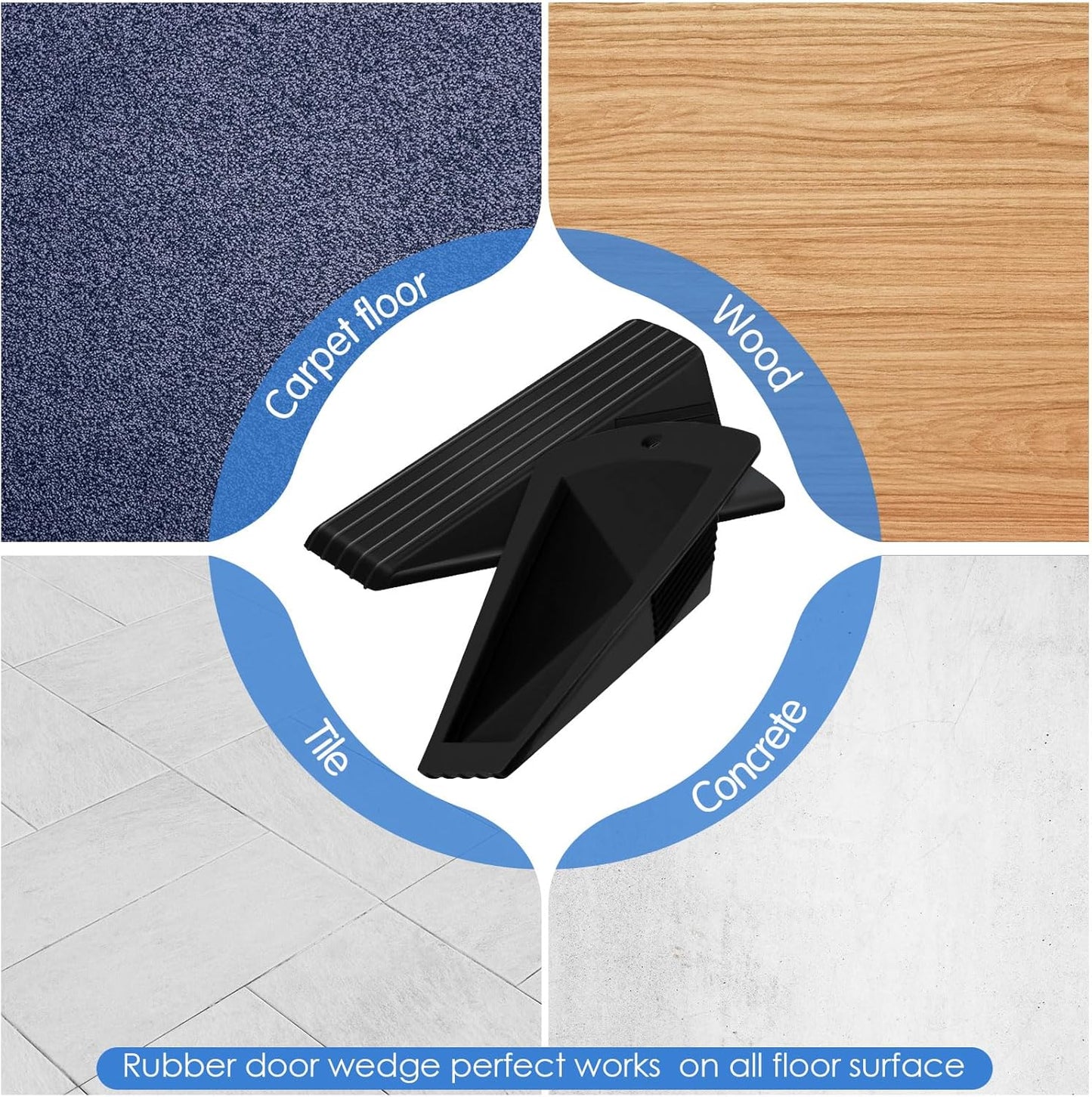 Frienda 4 Pcs Jumbo Door Stoppers Heavy Duty Door Stopper Tall up to 2inch Tall Wedge TPR Large Wedge Stackable Big Rubber Doorstop for Hotel Carpet Hardwood Concrete and Tile (Black)