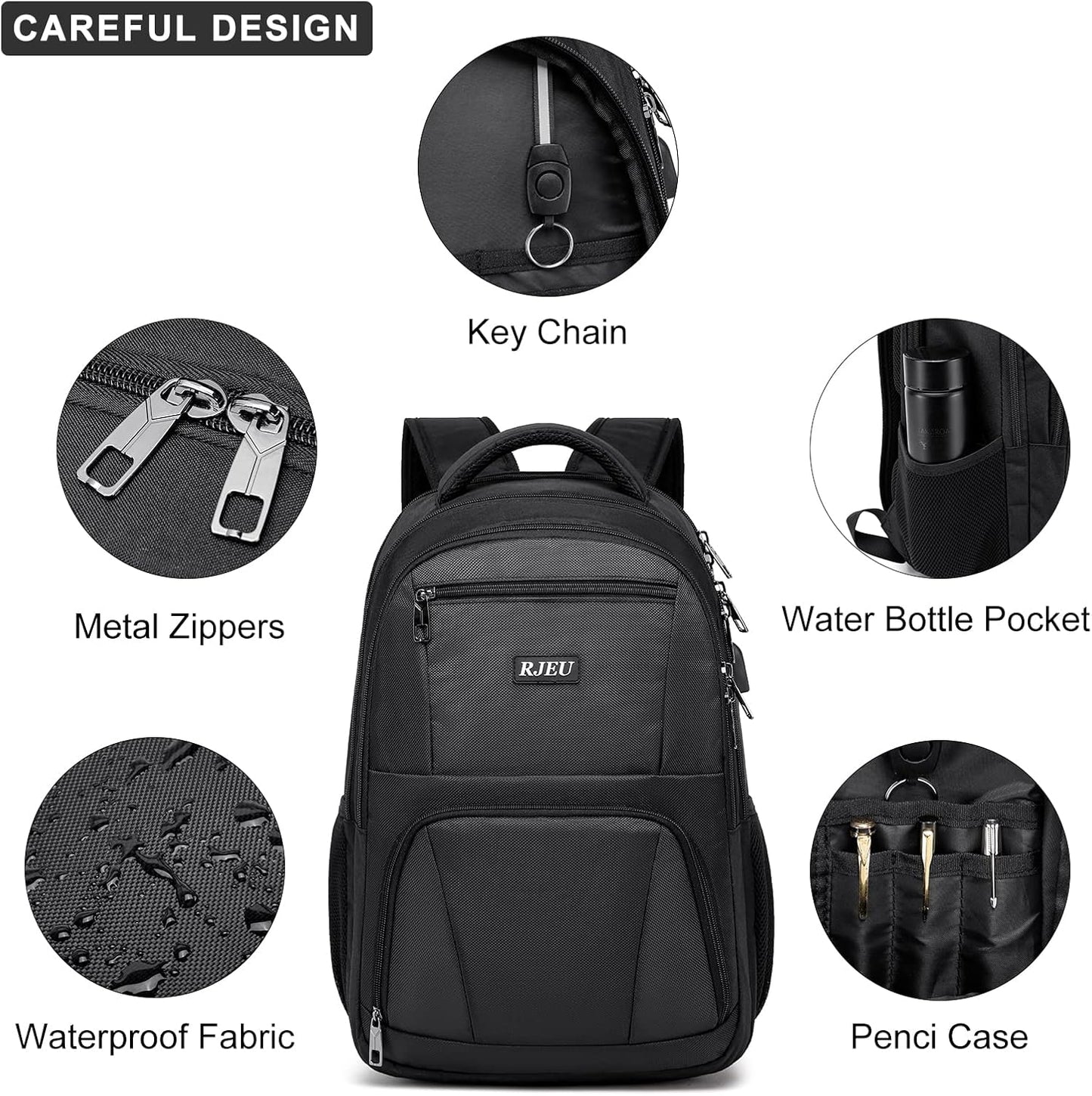 School Backpack for Teen Boys,15.6 Inch Anti Theft Laptop Bookbag with USB Charging Port, Water Resistant College, High School, Ergonomic Straps, Multiple Compartments, Men, Black
