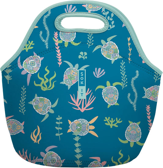 Sok It LunchTote Zippered Bag Insulated Neoprene Caddy (Turtle-y Awesome, Large 4.5 Quart Lunch Tote)