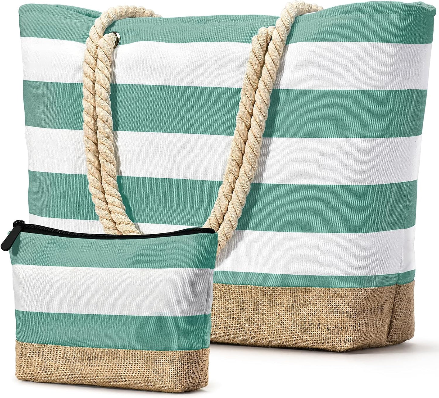 Becokan Beach Bag Initial Beach Tote with Makeup Bag for Travel Work Storage Personalized Birthday Gifts for Women Her