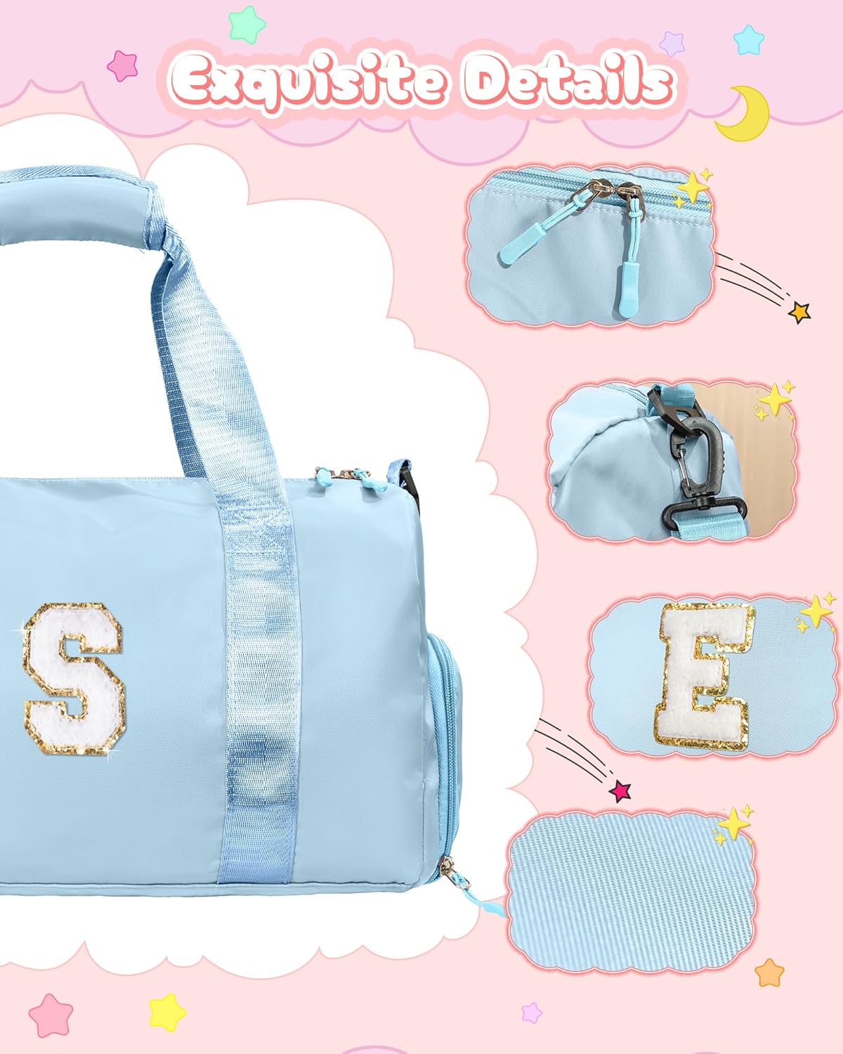 Gift Ideas for Kids Girls-Girl Gym Bag with Shoe Compartment, Kid Personalized Weekender Overnight Bags, Initial Travel Tote with Makeup Pouch, Graduation Gifts Granddaughter (Letter N)
