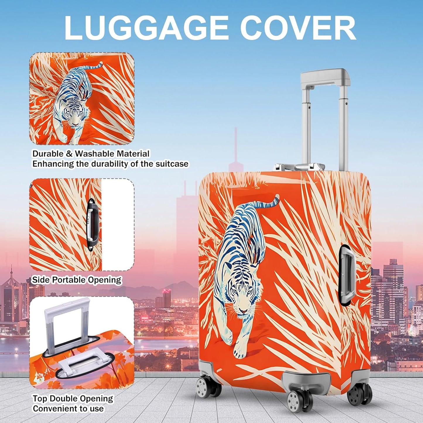 ANNA QUEEN Funny White Tiger Luggage Cover, Suitcase Protector with Bold Jungle Animal Print, Stretchable, Washable Travel Cover for 28-30 Inch Luggage