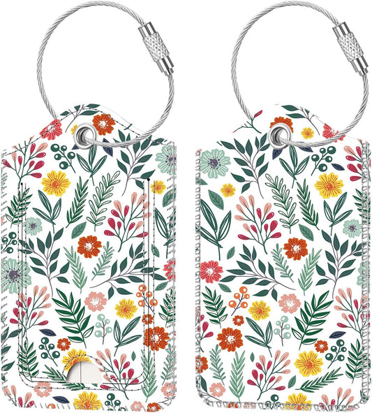 Fintie Luggage Tags, Privacy Cover ID Label with Stainless Steel Loop and Address Card for Travel Bag Suitcase, Spring (2 Piece)