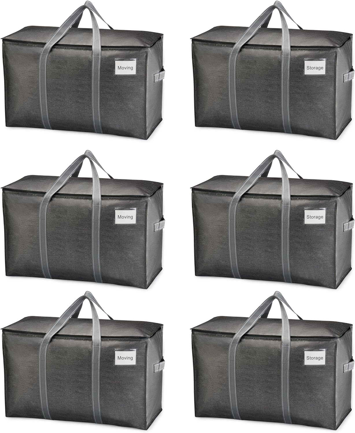 VENO 6 Pack Moving Bags, Heavy Duty, Moving Boxes Alternative, Packing Storage Supplies for Dorm Room Essentials with Zipper for Clothes, Extra Large Totes for Packaging (Dark Gray, 6 Pack)