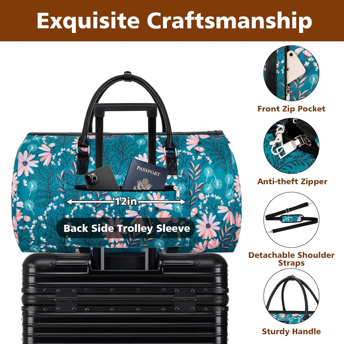 Garment Bag for Travel Convertible Carry On Garment Bag Large Travel Duffel Bags for Women 2 in 1 Hanging Suitcase Suit Travel Bags for Women & Men 3pcs Set