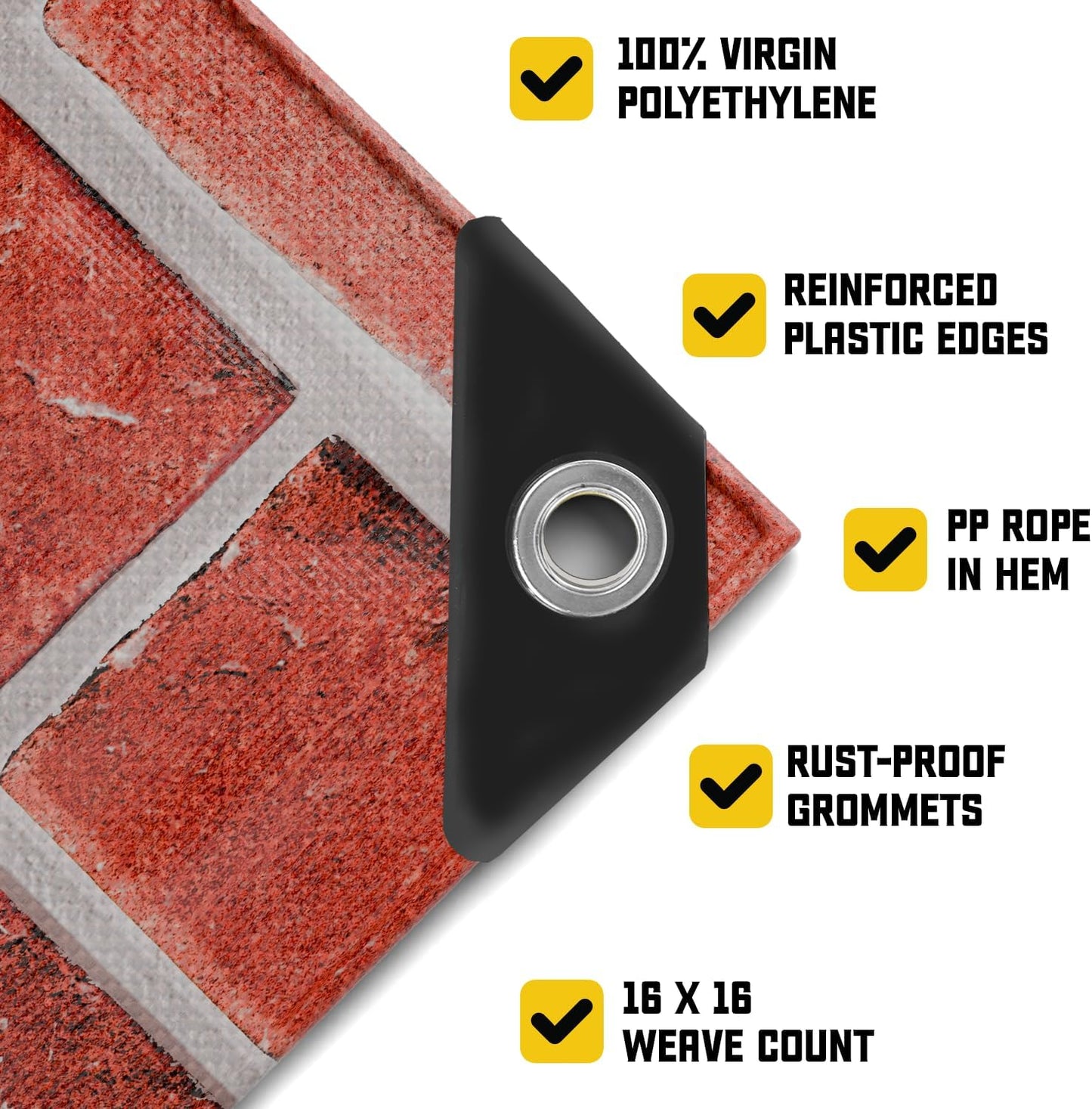 Core Tarps Extreme Heavy Duty 20 Mil Tarp Cover, Waterproof, UV Resistant, Rip and Tear Proof, Poly Tarpaulin with Reinforced Edges for Roof, Camping, Patio, Pool, Boat (Bricks/Black 40′ X 50′)
