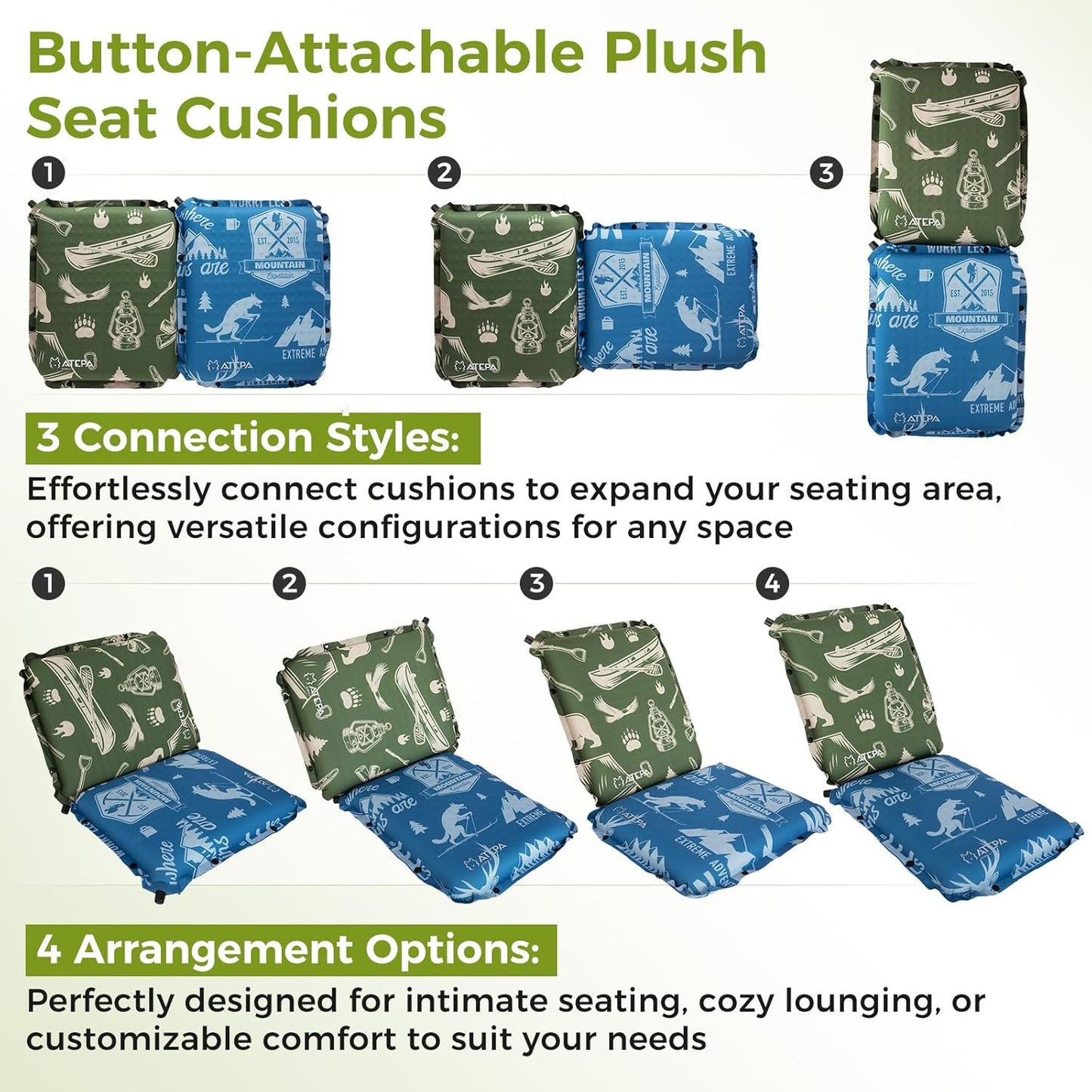 ATEPA Inflatable Stadium Seat Cushion, Self-Inflating Memory Foam Stadium Seats Bleacher Seat Chair Cushion Pad for Airplane Travel Backpacking Sports Events