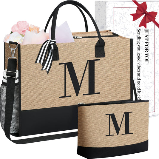 BAGAIL Initial Tote Bag, Personalized Birthday Gifts for Women, Teacher, Friends, Mom, Wedding, Monogrammed Beach Bag