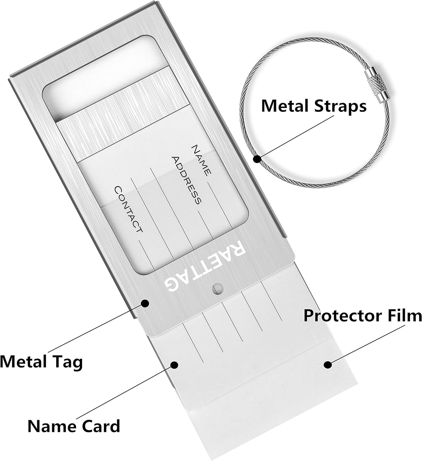 Luggage Tags Metal Suitcase Tags Travel Bag ID Identifier Luggage Tag (Silver 6-Pack)
