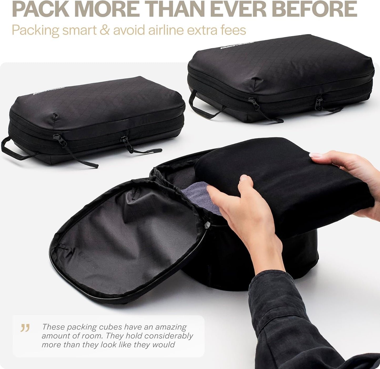 Aerotrunk Ultralight Compression Packing Cubes - Lightweight Travel Organizers for Suitcases and Luggage (3-Pack, Black)