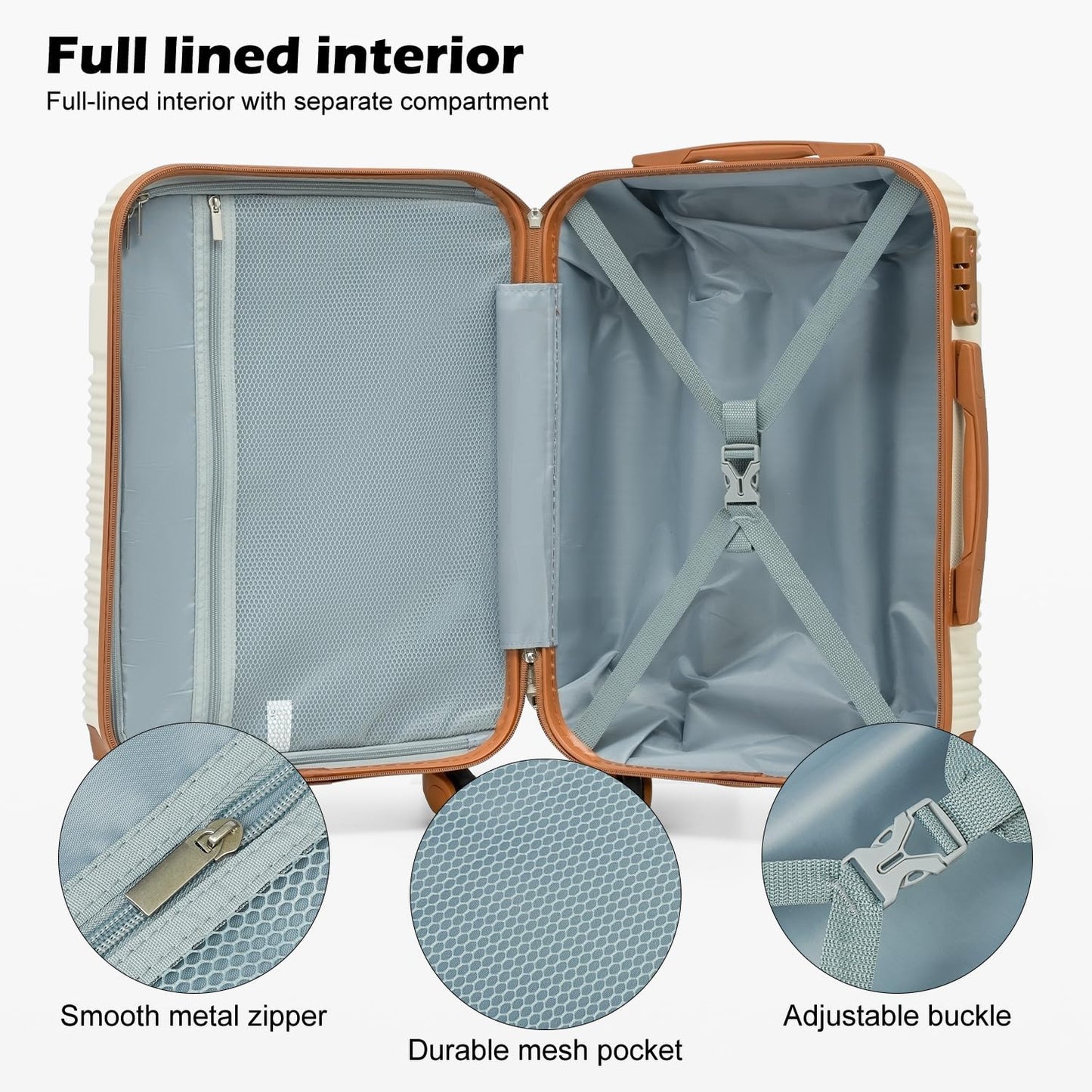 LONG VACATION 6 Piece ABS+PC Hardshell Luggage Set with Spinner Wheels, Lightweight suitcase set with TSA Lock & YKK Zipper