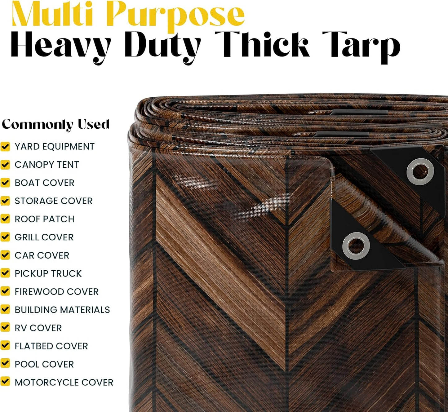 Core Tarps Extreme Heavy Duty 20 Mil Tarp Cover, Waterproof, UV Resistant, Rip and Tear Proof, Poly Tarpaulin with Reinforced Edges for Roof, Camping, Patio, Pool, Boat (Brown Wood/Black 24′ X 50′)