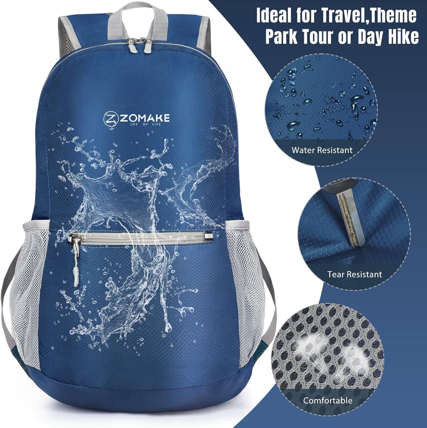 ZOMAKE Ultra Lightweight Hiking Backpack 20L, Packable Small Backpacks Water Resistant Daypack for Women Men(Navy Blue)