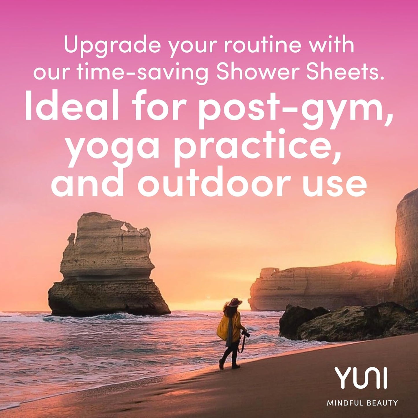 YUNI Beauty Large Body Wipes - Rose Cucumber, 30 Count - Moist Showerless Wipes, Cleanse & Deodorize, On-the-Go Waterless Body Cleanser, Individually Wrapped for Camping, Travel & Gym