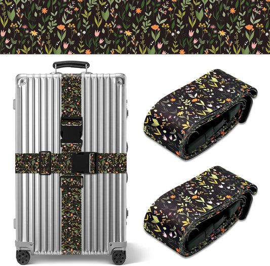 Wildflower Luggage Straps for Suitcases TSA Approved, Luggage Identifiers for Suitcase, Adjustable Suitcase Strap for Baggage Security with Cute Patten, Travel Necessary Accessories