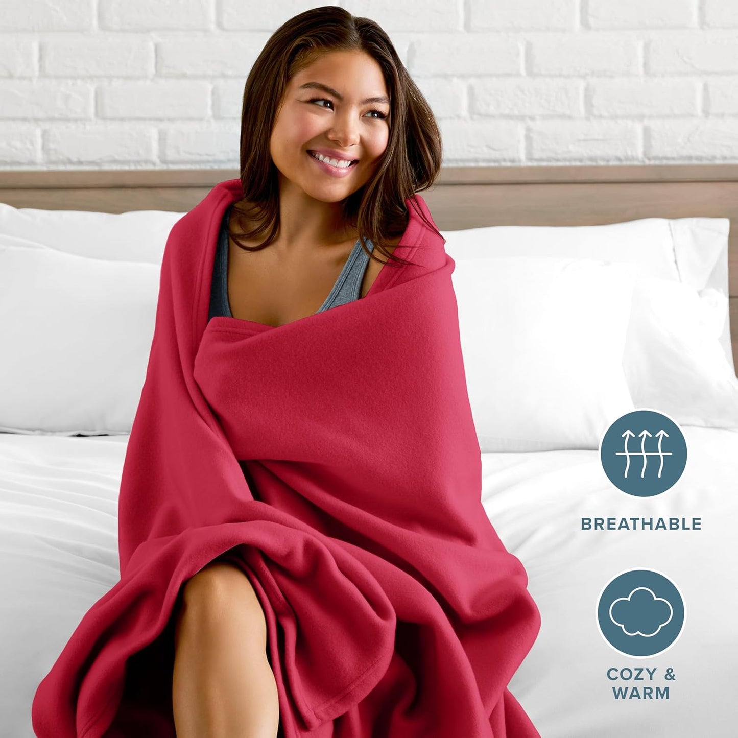 Bare Home Polar Fleece Blanket - Extra Long - Red - Warm & Cozy - Premium Fleece Throw for Bed, Sofa, Camping, Travel and Cold Nights - Lightweight Blanket (Twin/Twin XL, Red)