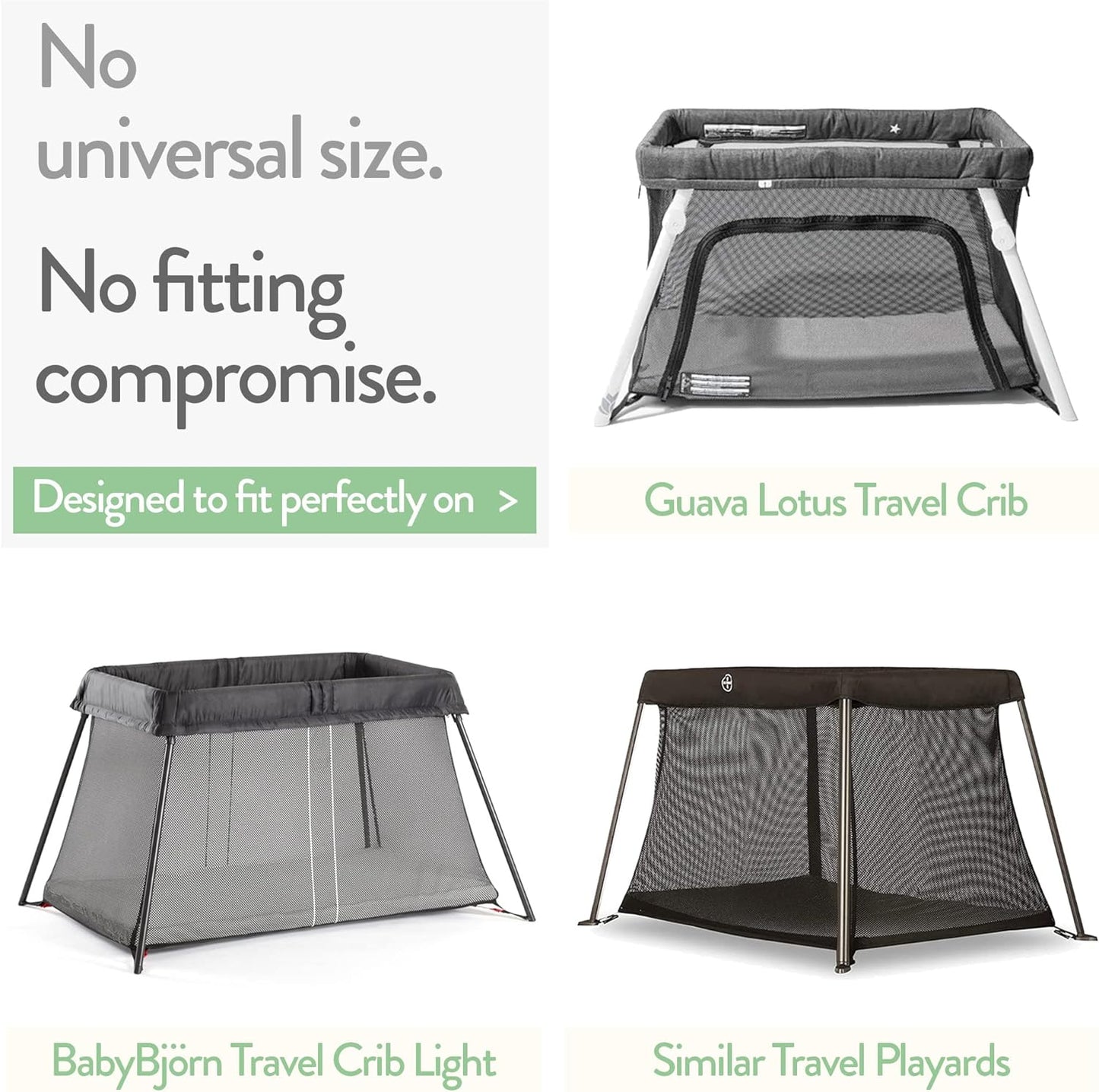 Travel Crib Fitted Sheets Compatible With Guava Lotus, Baby Bjorn, Dream on Me Travel Crib Light Playard – Fits Perfectly on 24 x 42” Mattress Without Bunching Up – Snuggly Soft Jersey Cotton – 2 Pack