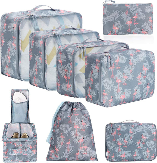 BAGAIL 8 Set Packing Cubes Luggage Packing Organizers for Travel Accessories-Red Flamingo