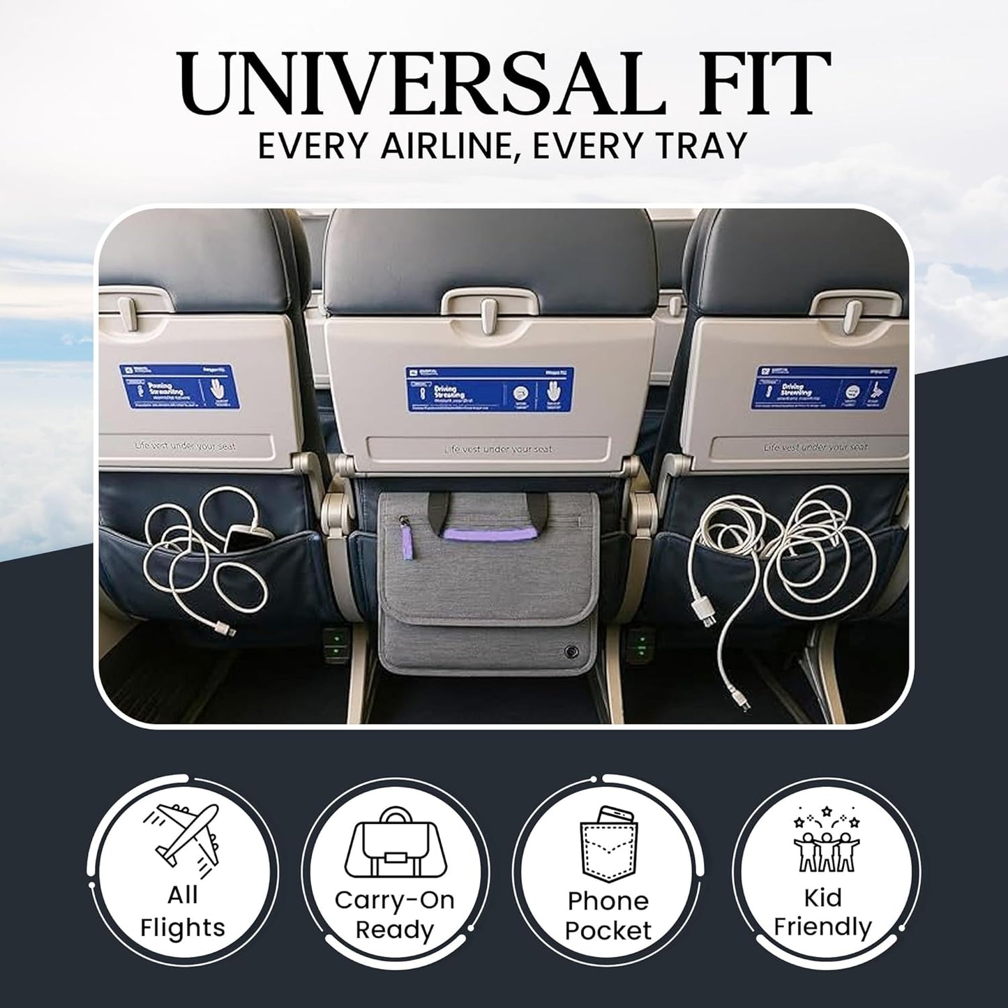 SO~MINE Airplane Pocket Organizer | Tray Table Cover | In Flight Seat Back Organizer Bag | Commuter Essential Travel Bag | Media Pouch For Flying | Travel Gift | Attaches To Luggage