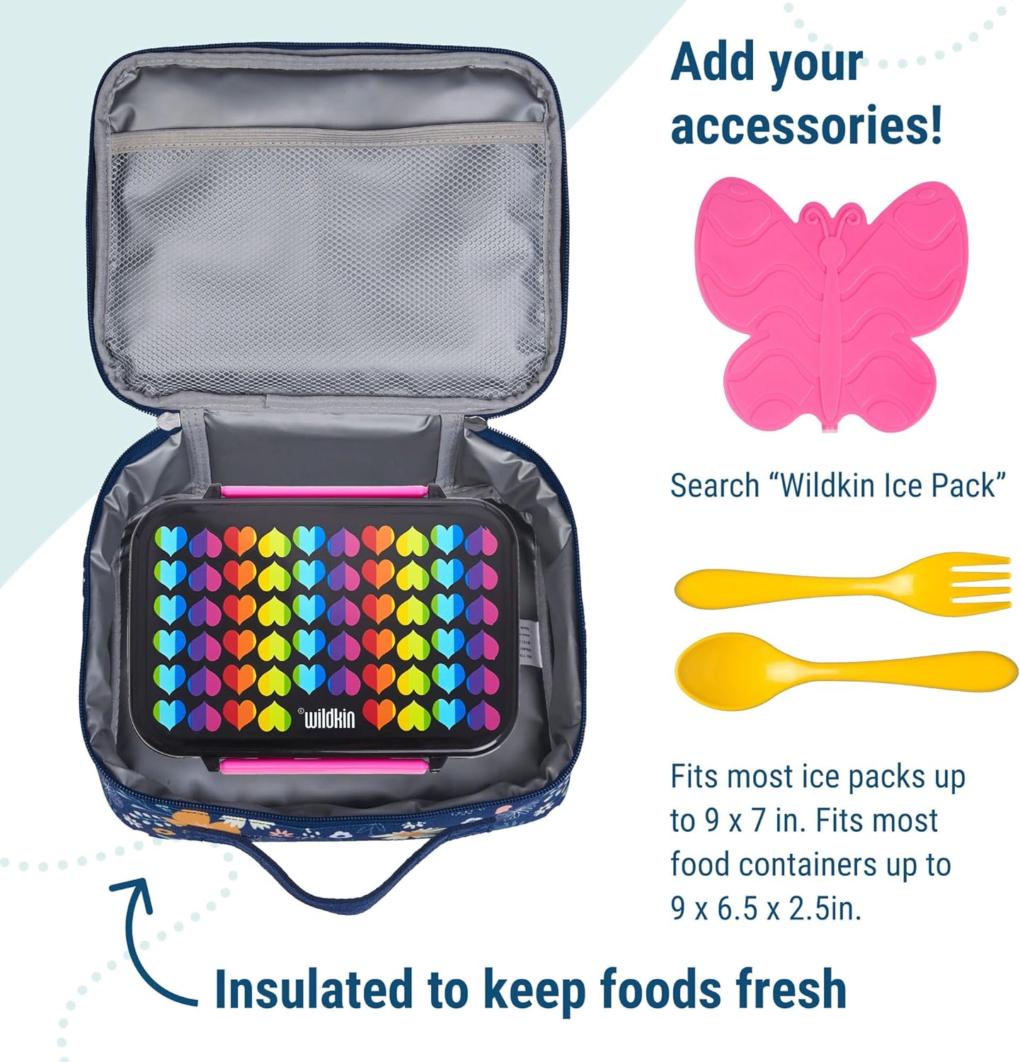 Wildkin Kids Insulated Lunch Box – Durable and Reusable for School & Travel - Wildflower Bloom