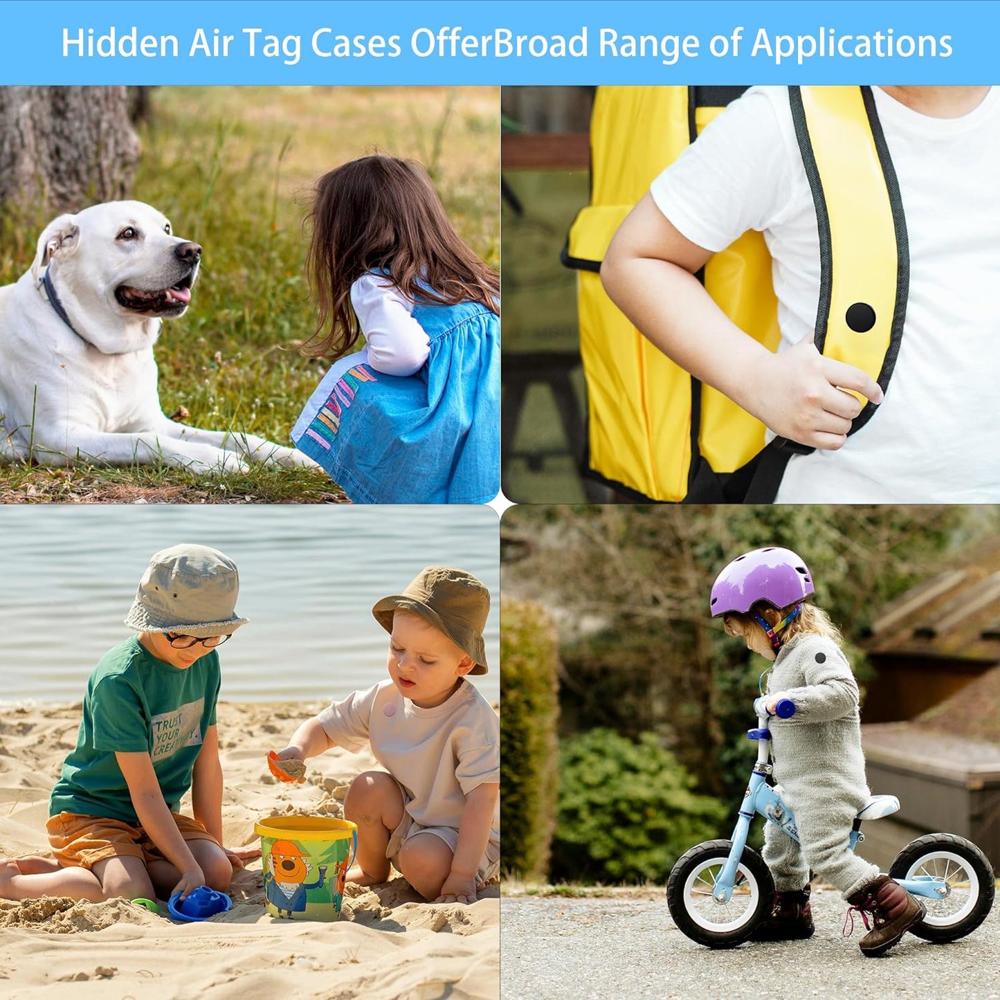 Waterproof AirTag Holder for Kids[Discreet] - 2-Pack Mini Silicone Air Tag Cover with Invisible Pin,GPS Tracker Case for Children, Elderly, Clothes, Backpack, Luggage (White, Purple)