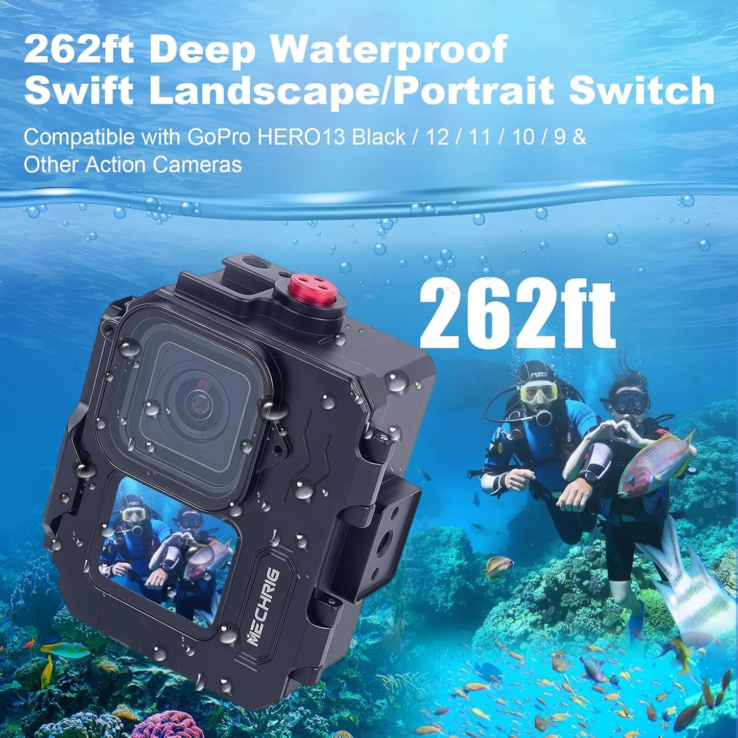 Aluminum Waterproof Case for GoPro HERO13 Black HERO12 HERO11 HERO10 HERO9 Action Camera 80M Deep Waterproof Horizontal and Vertical Shooting Switch (Standard-63071)
