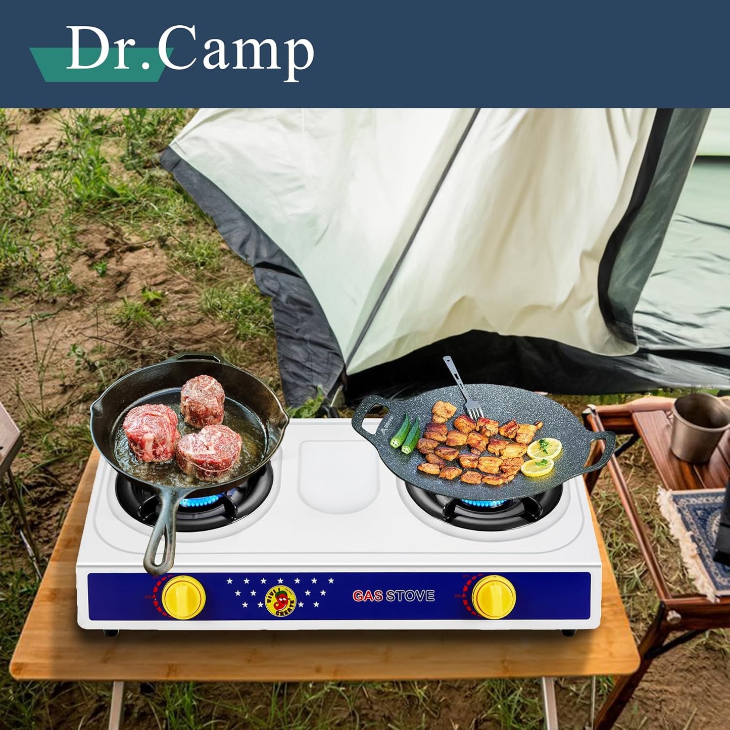 2 Burner Camping Stove with white color