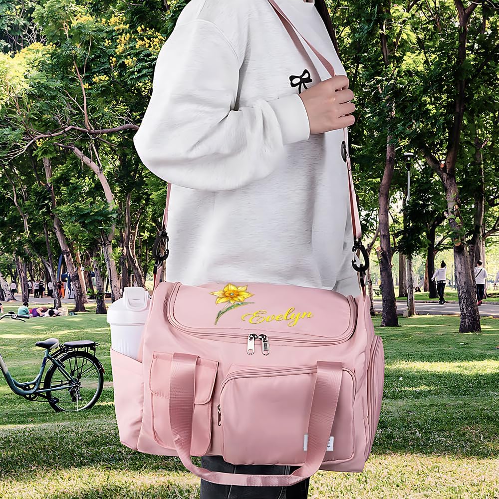 CALLIE Personalized Travel Duffle Bag for Women, Multi-Compartment Waterproof Weekender Overnight Travel Bag with Name and Shoulder Strap, Large Gym Dance Bags, Birthday Gift for Women