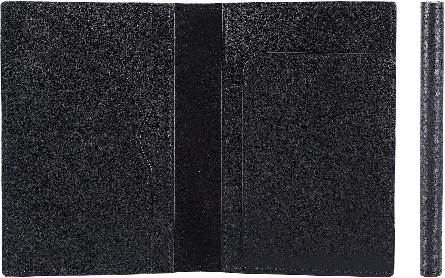 STAR VISTA Albatross Leather Travel Passport Holder, Minimalist Design, Calfskin Leather Case for Women and Men - Slim Passport Wallet, Bifold, RFID Blocking, Black