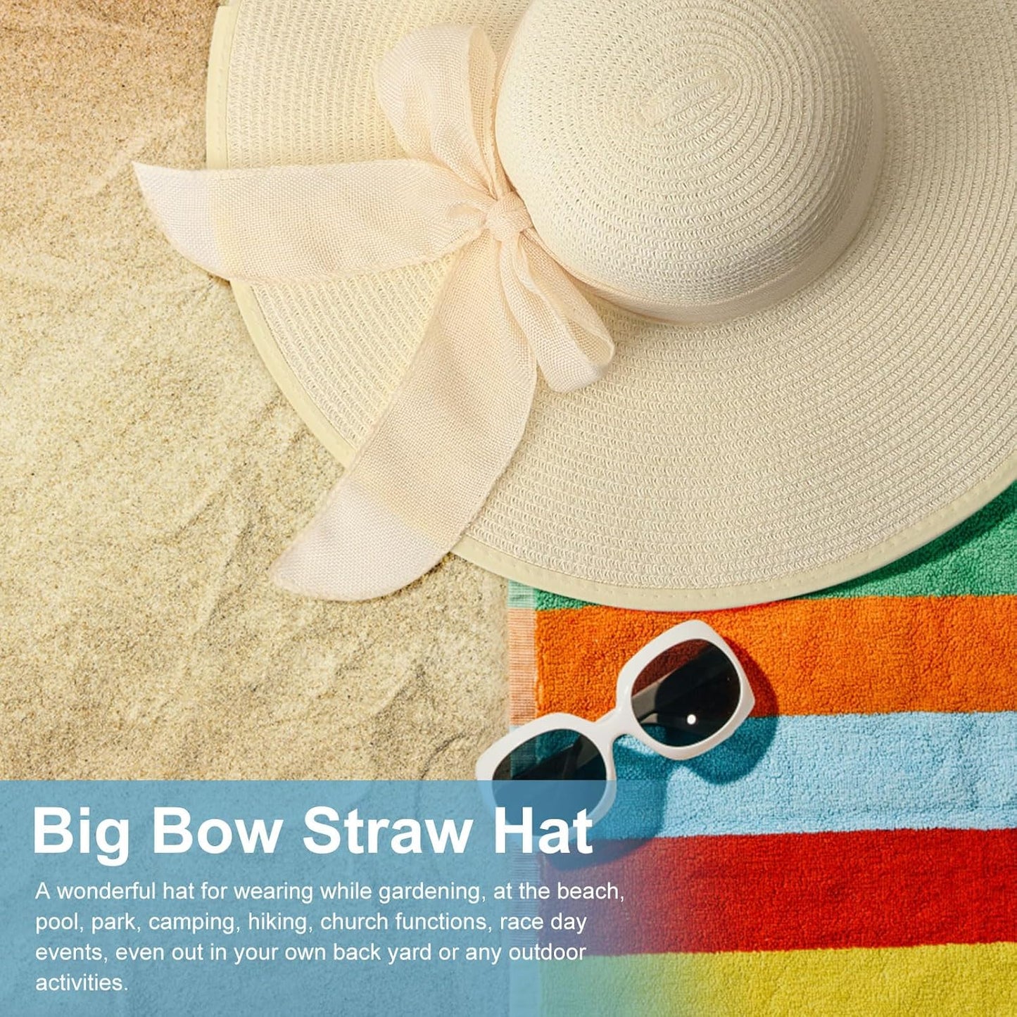 DRESHOW Beach Hats for Women Big Straw Wide Brim Summer Hat Floppy Foldable Roll up Cap Sun Hat UPF 50+