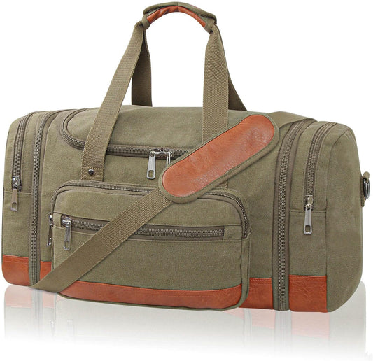 Men'S Duffle Bag For Travel, Expandable Canvas Duffel Bags Overnight Weekend Gym Carry On Luggage Bag For Men(Green)