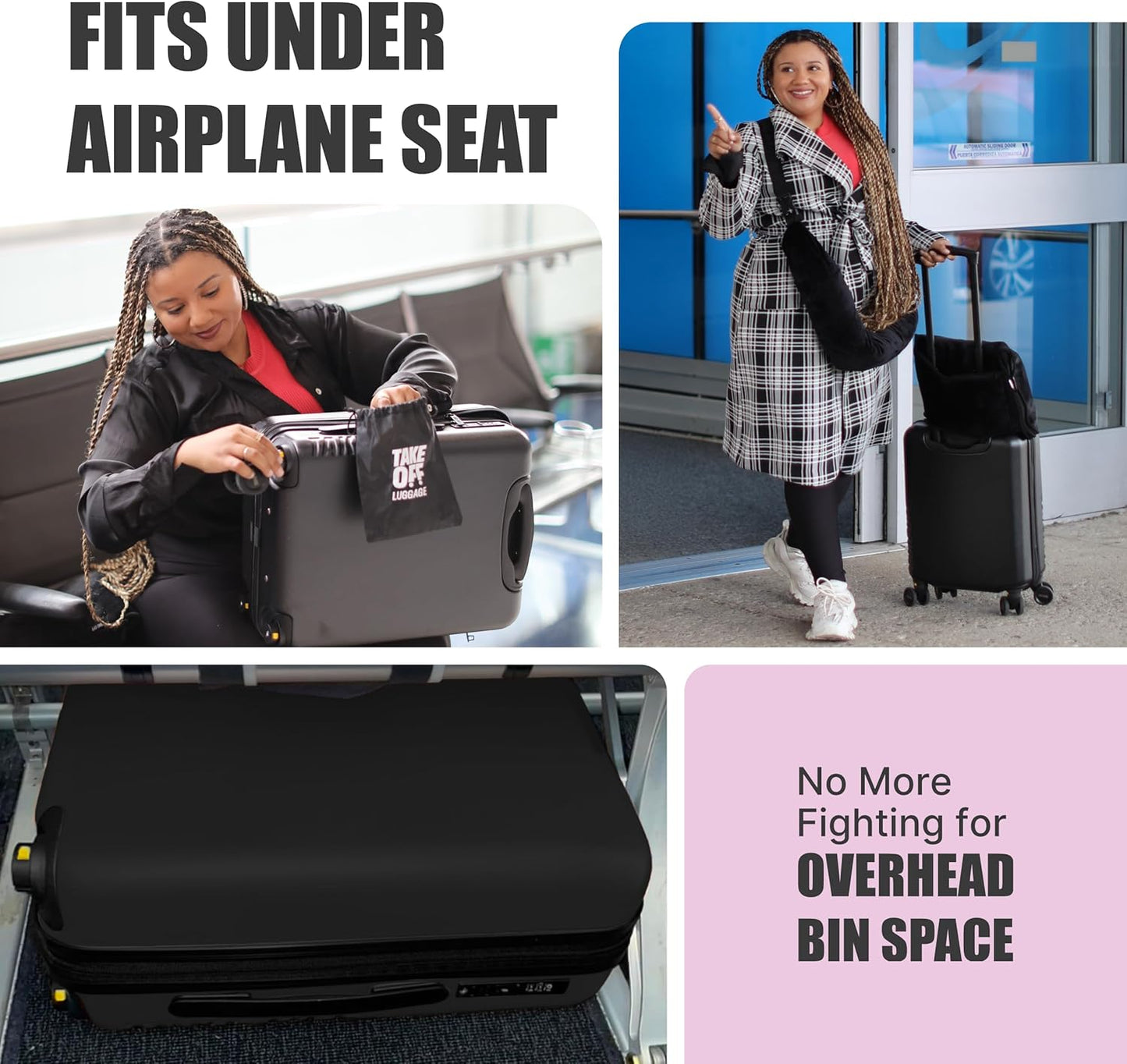 Take OFF Luggage Personal Item 3.0 – 18x14x8 Underseat Carry On with Removable Wheels – TSA Lock, Hardshell Suitcase – Fits Tight Airline Size Rules – No-Fee Lightweight Travel Bag