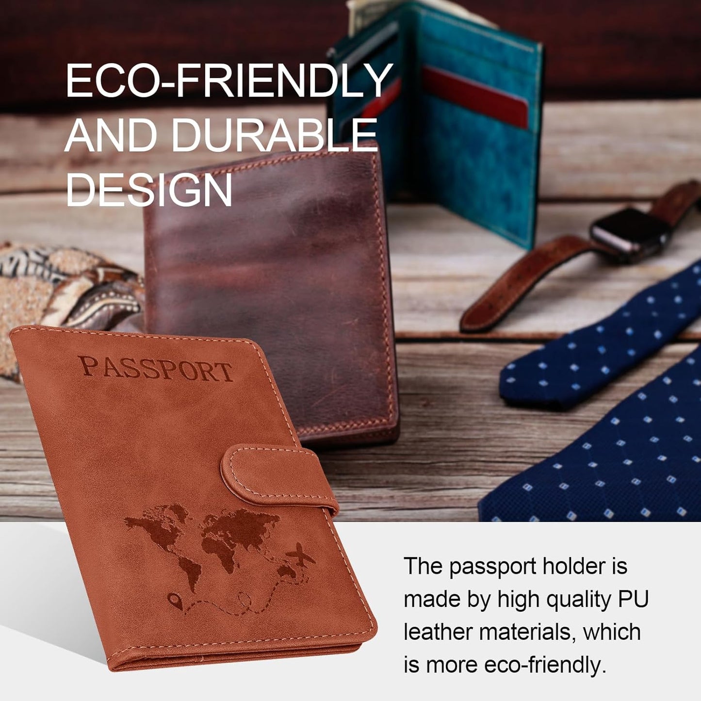 Passport Holders, RFID Blocking Credit Card Holder, PU Leather Passport Holders for Travel with Magnetic Buckle, Travel Must Haves Cruise Ship Essentials for Men, Women (Brown)
