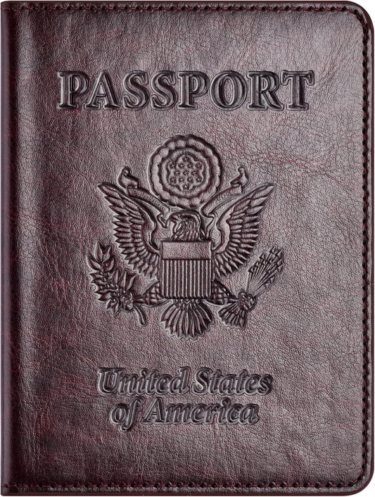 Passport Holder with Vaccine Card Slot Combo, Passport Wallet/ Cover/ Case for Women and Men(BC-Brown)