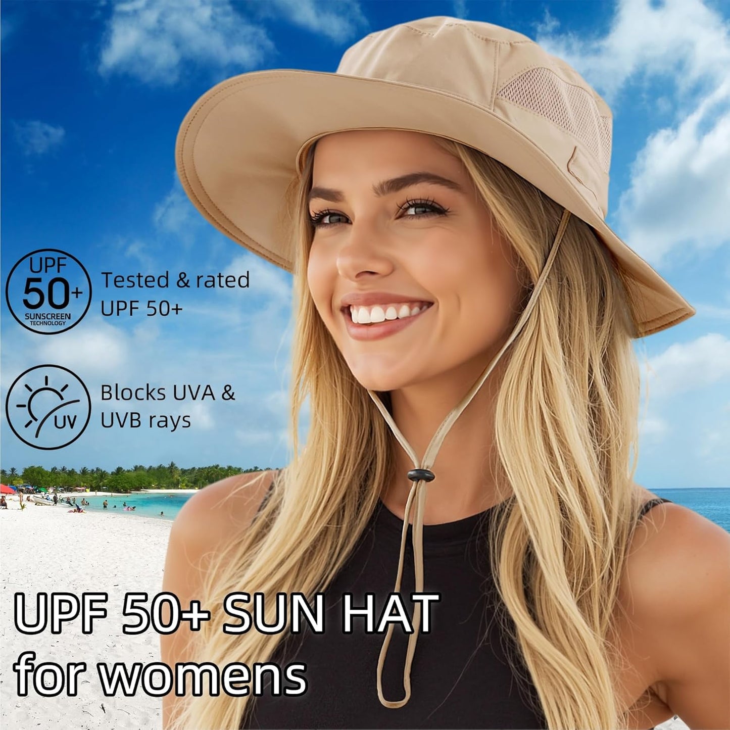 Connectyle Women's UPF 50+ Sun Hat UV Protection Wide Brim Bucket Hat Summer Beach Hats Fishing Hiking Outdoor Safari Hats