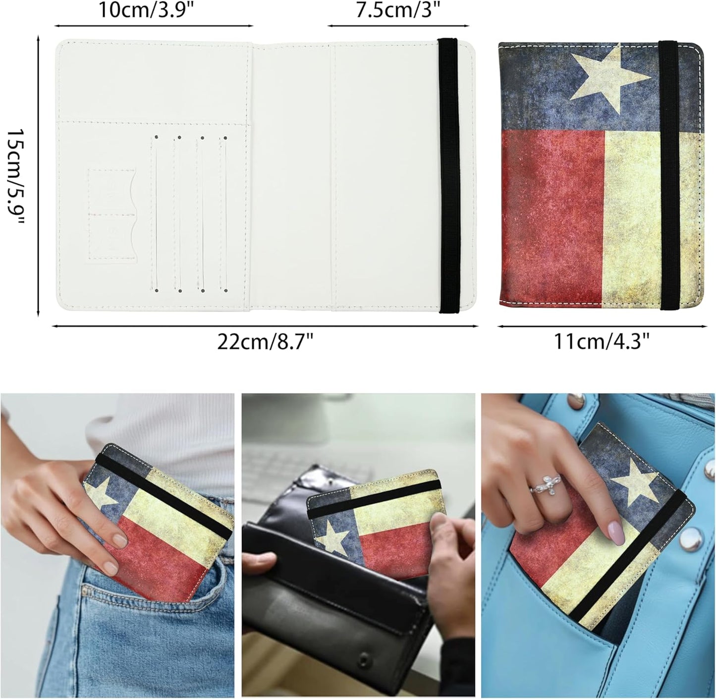 Texas Vintage Flag Passport Holder for Women and Men PU Leather Passport Cover for Travel