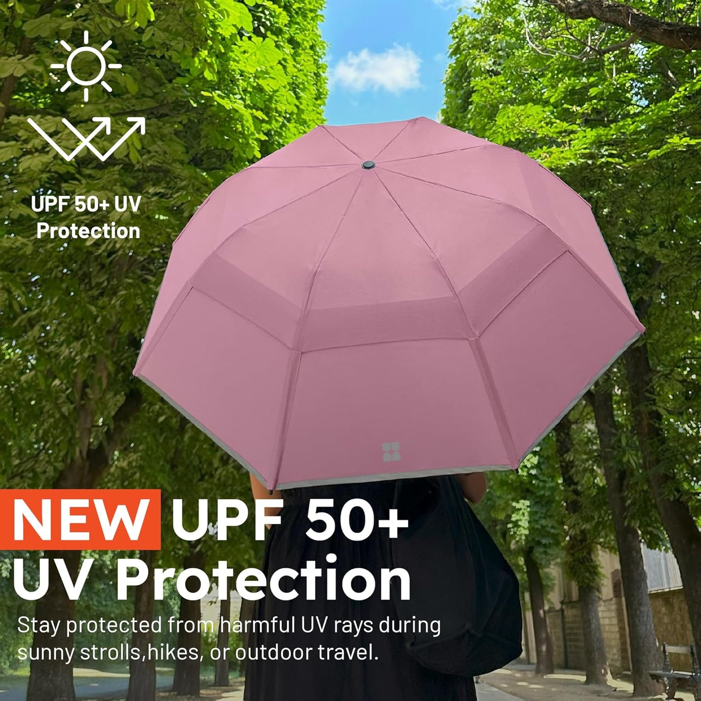 Weatherman Premium Collapsible Travel Umbrella - Windproof, Compact, Easy Auto Open - Resists Up to 55 MPH Winds - Perfect for Rain, Wind, Backpack, Car - Folding Umbrella (Blush)