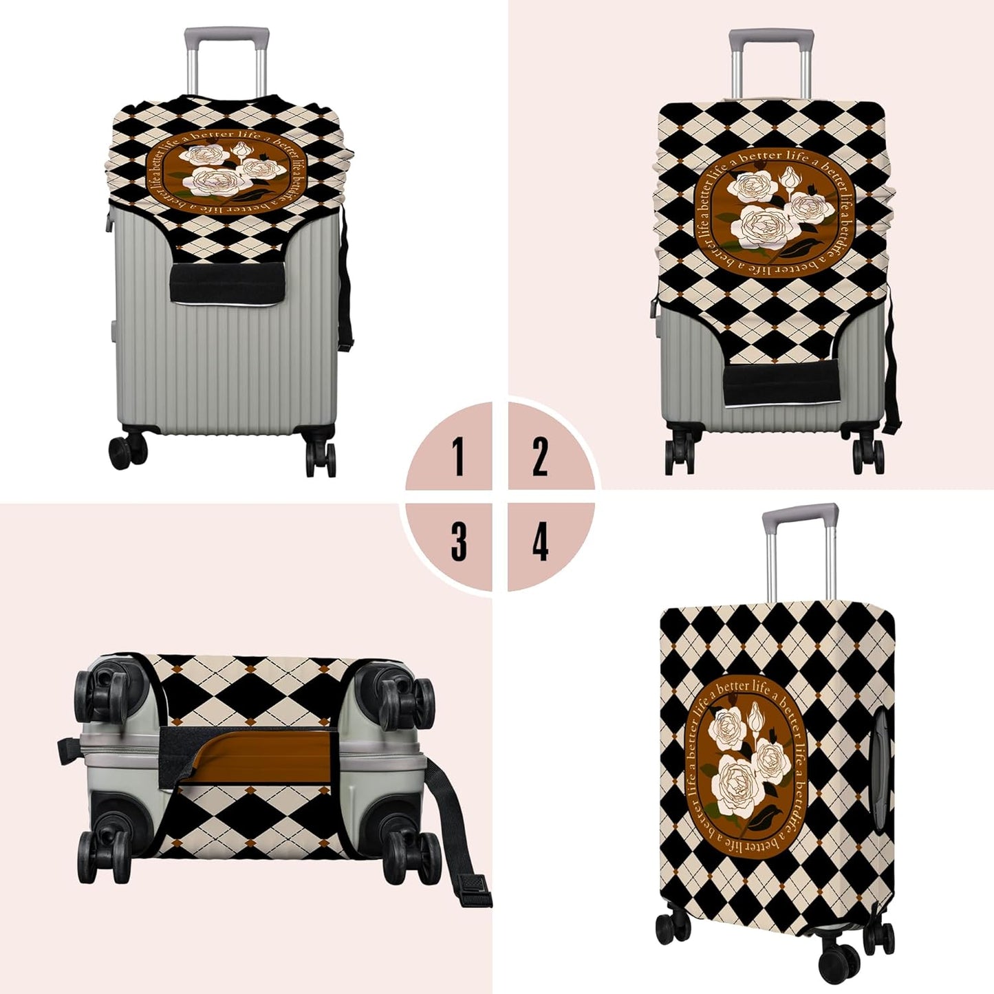Travel Luggage Cover Suitcase Protector Fits 18-32 Inch Wheel Covers PatternedTravel Related Items Flower Luggage Protector Elastic M
