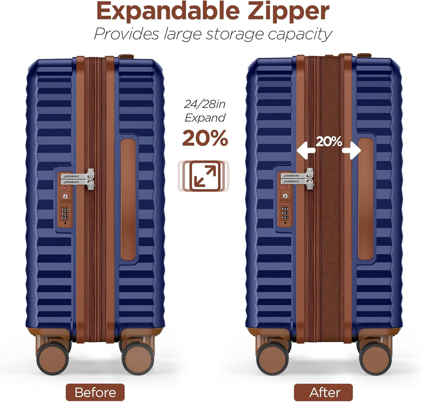 SHOWKOO Luggage Sets 3 Piece Hardside Expandable Suitcase with Double Spinner Wheels Tsa Lock, (Blue, 5 piece set)